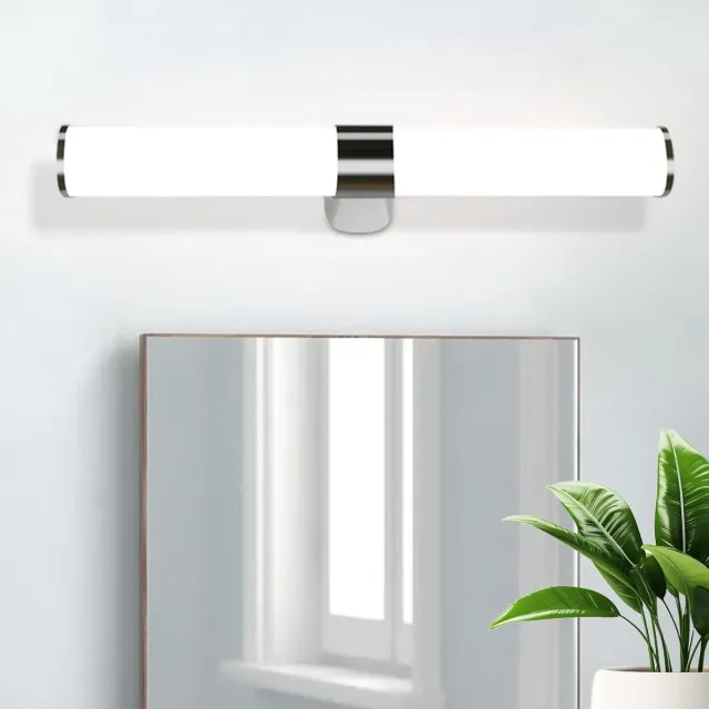 Glitzerlife LED Spiegellamp - 8W - IP44 Waterdicht - Badkamer Wandlamp - Neutraal Wit 4000K - Spiegelverlichting - Ø40cm - Chroom Aluminium Chroomkleurig 40cm