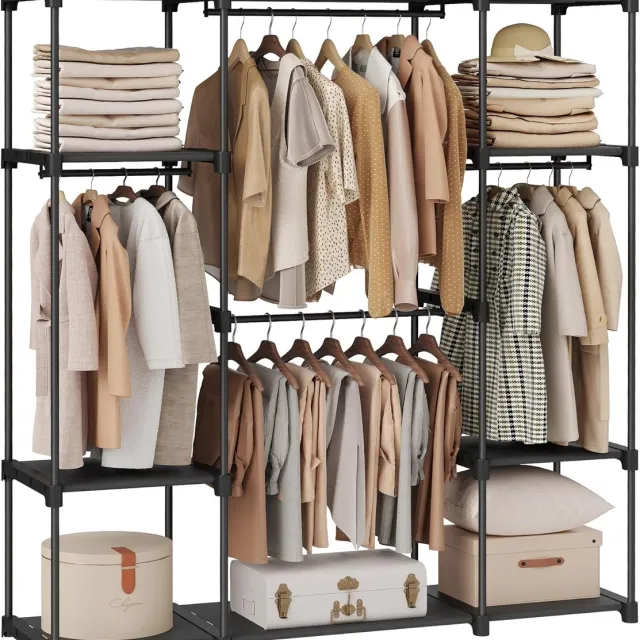 Famanu Open kledingrek met 4 compartimenten 151x43x166 cm zwart