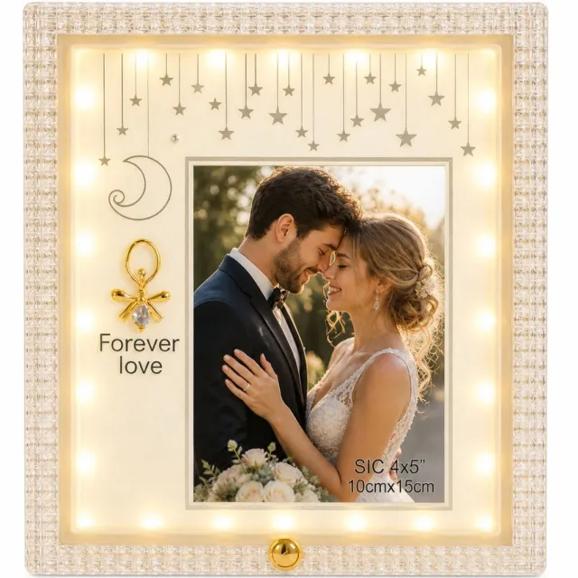 LUXALIVING Fotolijst 10x15 cm – Fotolijst met Verlichting – LED Fotolijst – USB – 3 Lichtstanden Wit