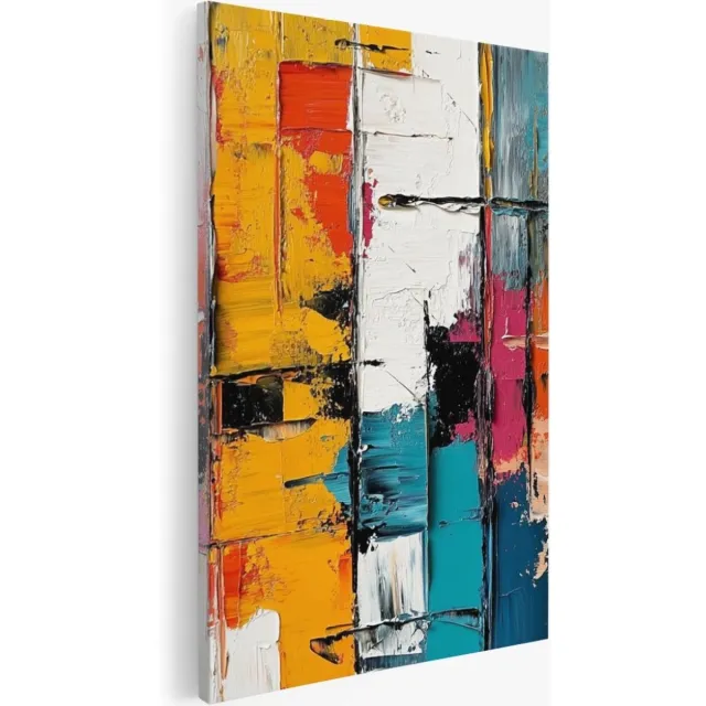 Saammp Canvas Schilderij - Kleurrijk geblokt - Abstract kunstwerk - 80x120 - Foto op canvas - Wanddecoratie - Muurdecoratie Woonkamer - Slaapkamer decoratie - Canvas Print Multicolor