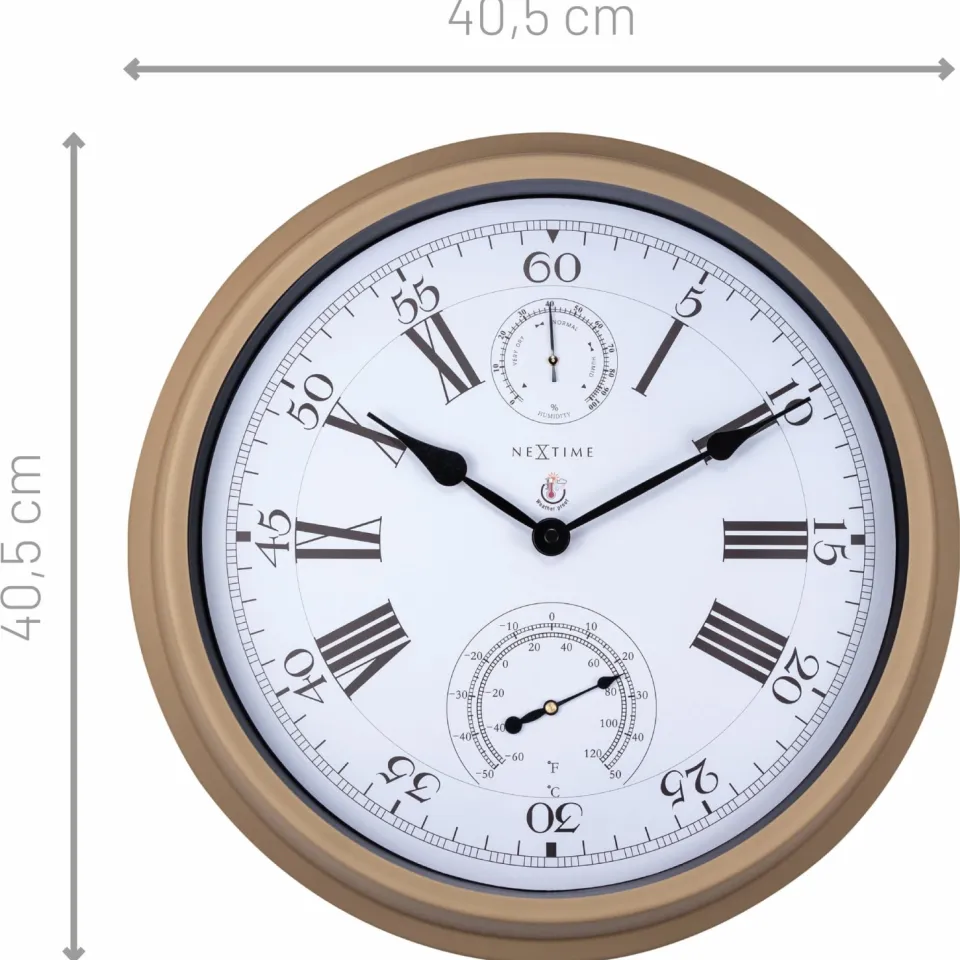 NeXtime Weerstation - Wandklok - 40,5 cm - Metaal - Hyacint bruin, foto 3