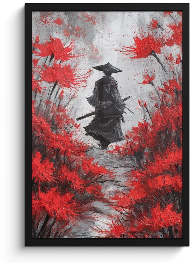 FrameYourWall Poster in lijst - Fotolijst 40x60 cm - Posters - Rode bloemen - mistig - Man - Posterlijst zwart - Decoratie - Wanddecoratie woonkamer - Muurdecoratie slaapkamer Bloemen - Man - Mistig