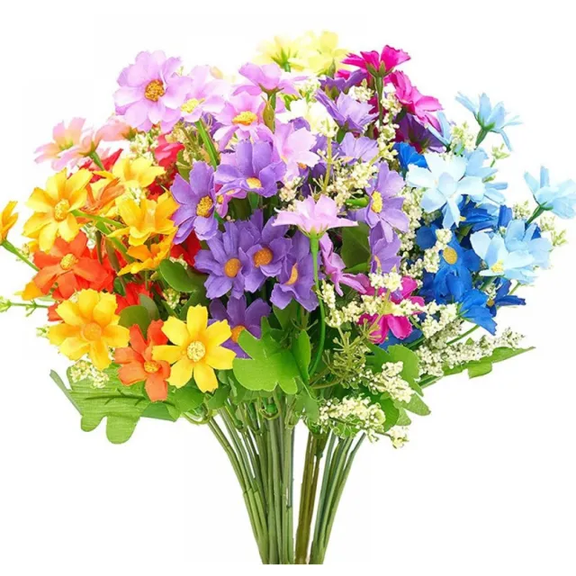 QTTVBTNA 6 stuks Kunstbloemen – kunststof materiaal - Geel, Wit, Donkerpaars, Lichtpaars, Zonsondergangrood en Helderrood – Decoratieve Nepbloemen voor Huis, Bruiloft en Tuin geel, wit, donkerpaars, lichtpaars, zonsondergangrood, helderrood