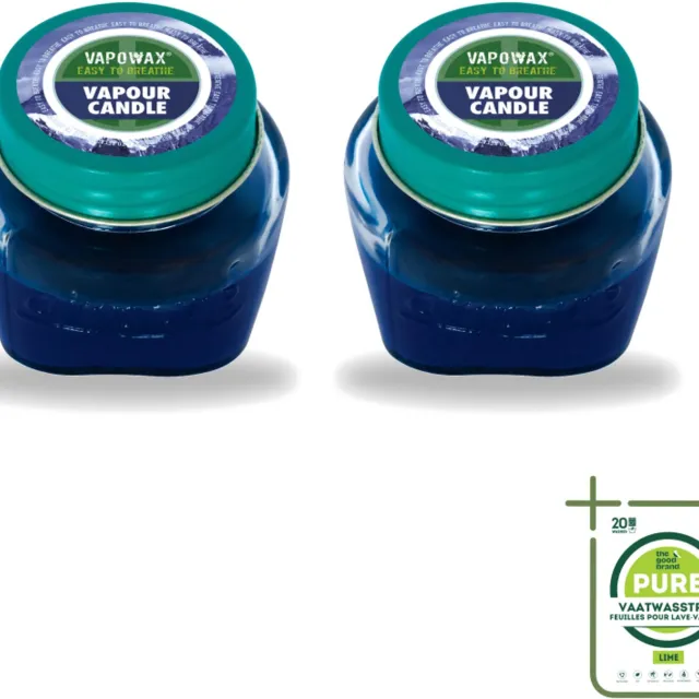 Airpure 2 x Airpure - Kaars Tegen Verkoudheid - Geurkaars - Verlichting bij Verkoudheid - 28,5 g - Grootverpakking - Vaatwasstrips - Kaars Tegen Verkoudheid - Geurige Kaars - Verlichting Bij Verkoudheid - Ademhaling Verlichten - Kaars Voor Griep blauw
