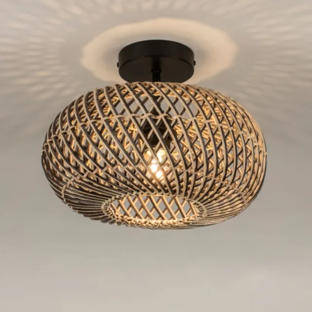 Lumidora Plafondlamp 31639 - Plafonniere - MAZE - E27 - Zwart - Naturel - Rotan - ⌀ 30 cm