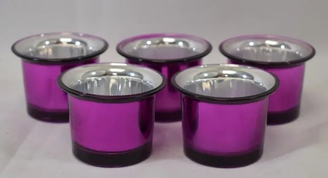 ZoeZo Design 5 stuks - waxinelichtjeshouder - paars - fuchsia - glas - H4,5 x Ø6 cm fuchsia - roze - paars