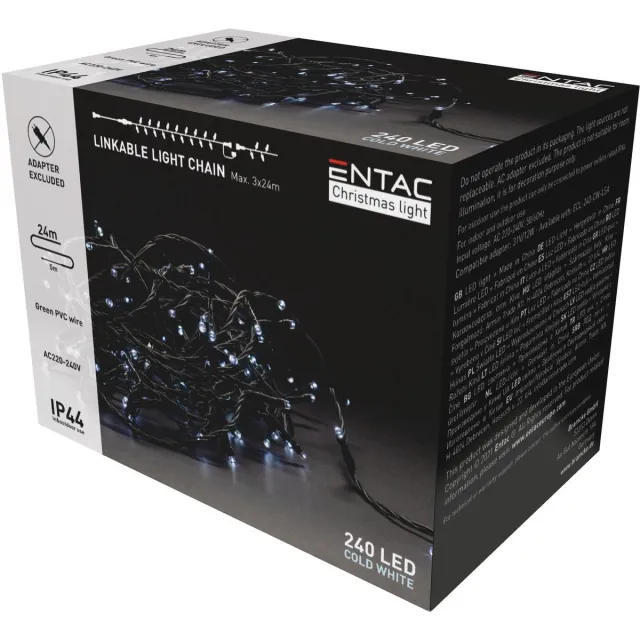 Entac LED Lichtsnoer Kerst 24m - Zonder Adapter - Kerstverlichting voor Buiten en Binnen - Koppelbaar - Daglicht Wit