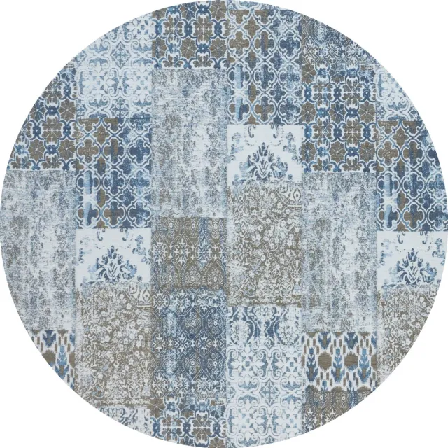 Gínore Vintage rond vloerkleed - Patchwork - Tapijten woonkamer - Twilight blauw - 200cm ø