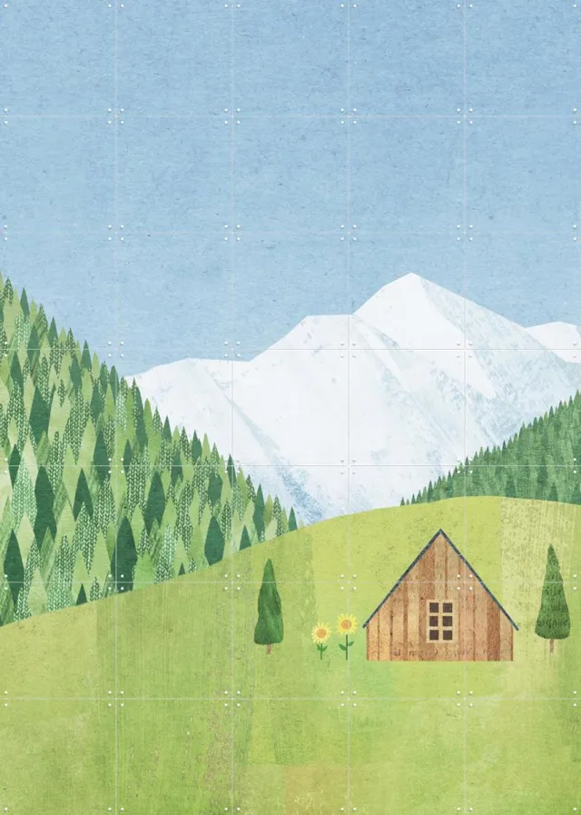 IXXI The Meadow, Henry Rivers - 100 x 140 cm - Grote wanddecoratie en posters - Speels, Kleurrijk, Illustraties, Minimalisme, Woonkamer, Zomer Groen