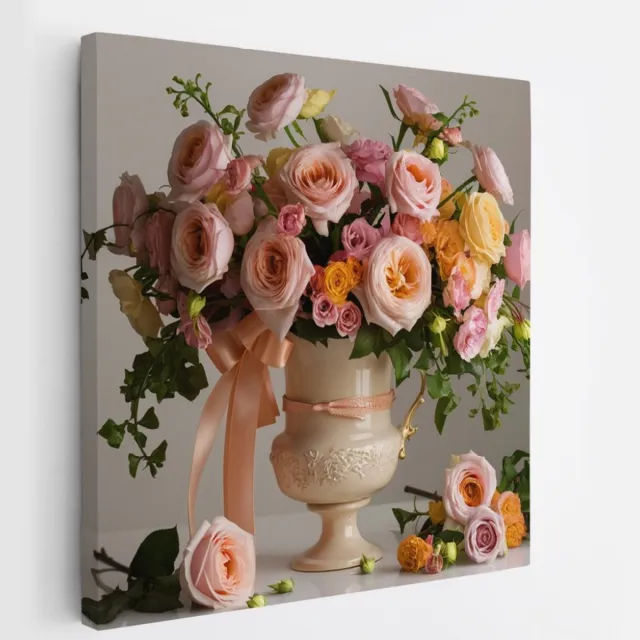 Saammp Canvas Schilderij - Luxe Bloemboeket - Elegant - Natuur - 60x60 - Foto op canvas - Wanddecoratie - Muurdecoratie Woonkamer - Slaapkamer Decoratie Multicolor