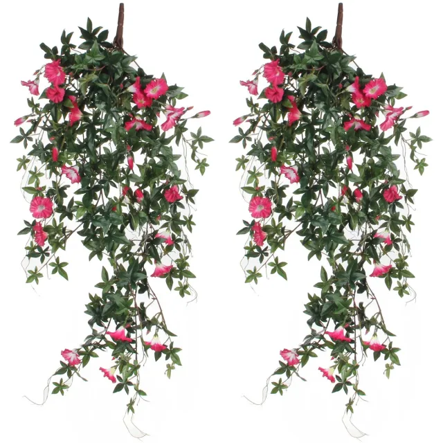 Mica Decorations Kunstplant Petunia - 2x - donkerroze - 80 cm - kunst hangplanten
