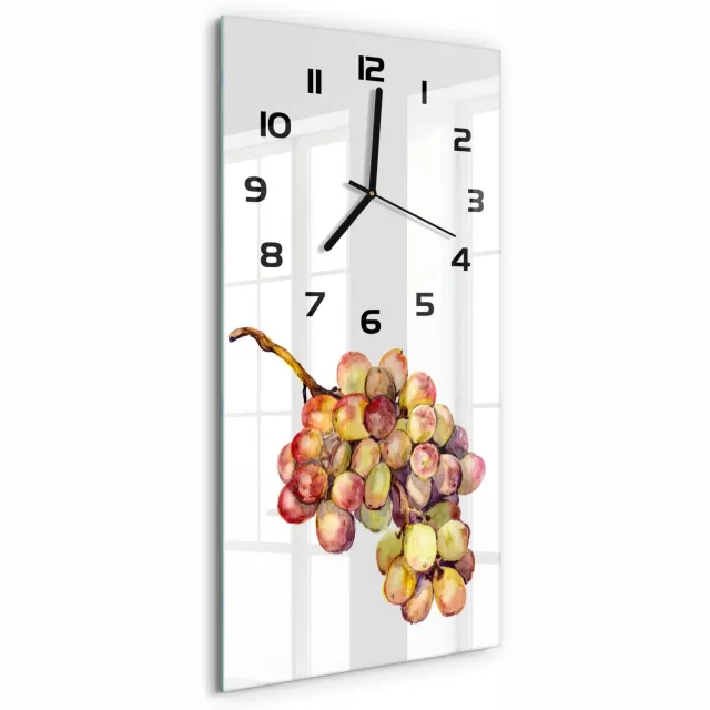 TULUP Wandklok - Druif Moderne Wandklok Glas - 30x60 cm - Groente Wandklok Glas Decoratie - Zwarte handen - Rechthoekige Klok - Glazen Wandklok Design - Klok Glas Met Opdruk