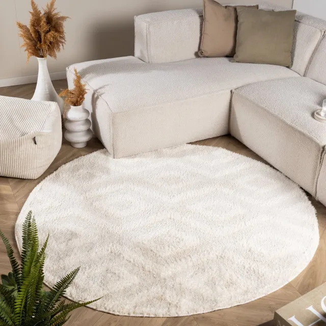 Fraai Rond Scandinavisch vloerkleed - Lova Diamond Creme - Ø 120cm Crème