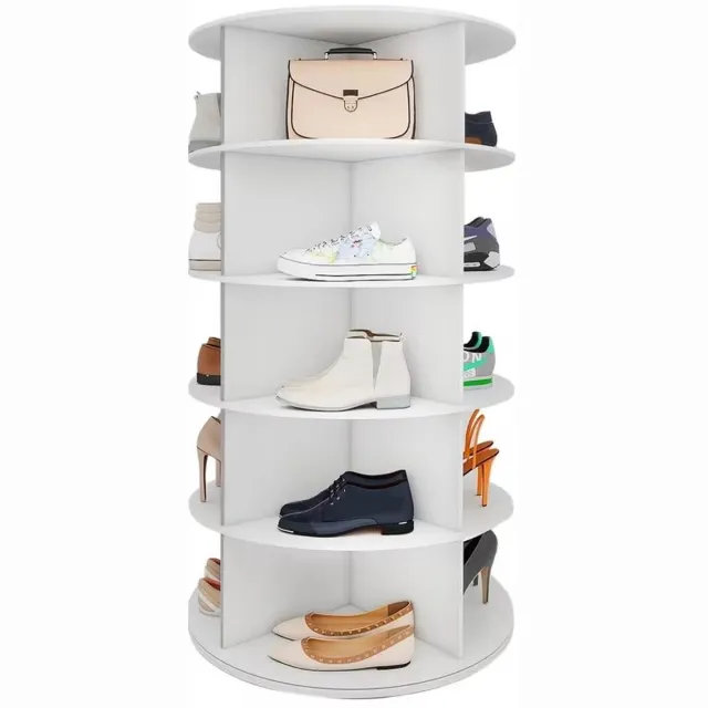 J.T.R Draaibare Schoenenrek Toren 5 Niveaus 360° – Wit Rond Opbergrek voor 20 Schoenen, Lazy Susan Carrousel voor Hoeden en Tassen.