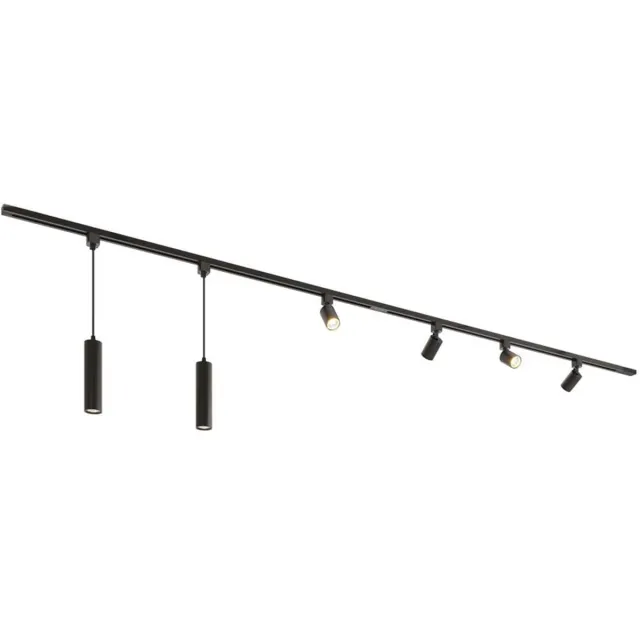 HOFTRONIC railverlichting pakket recht – 3 meter – 4 gu10 railspots 2 hanglamp – dimbaar – aluminium zwart – ip20 – modulair – 230v – railverlichting woonkamer keuken