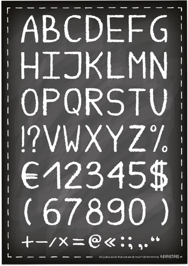 eduposters Educatieve poster (Posterpapier) - Alfanumeriek zwart krijtbord - 42 x 59.4 cm (A2) Grijs