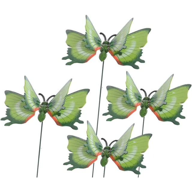 Decoris tuin deco vlinder op stok - 4x - groen - metaal - 17 x 60 cm - dieren decoraties - bewegend
