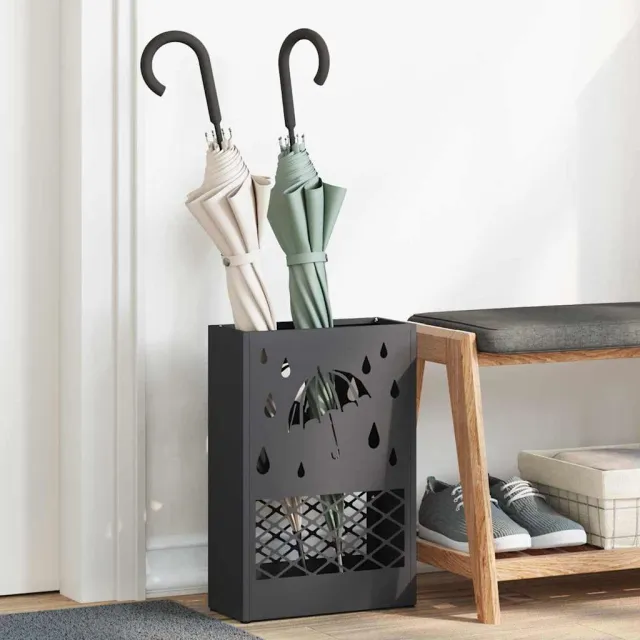 vidaXL Regen paraplu standaard Zwart 28 x 12 x 41 cm Staal