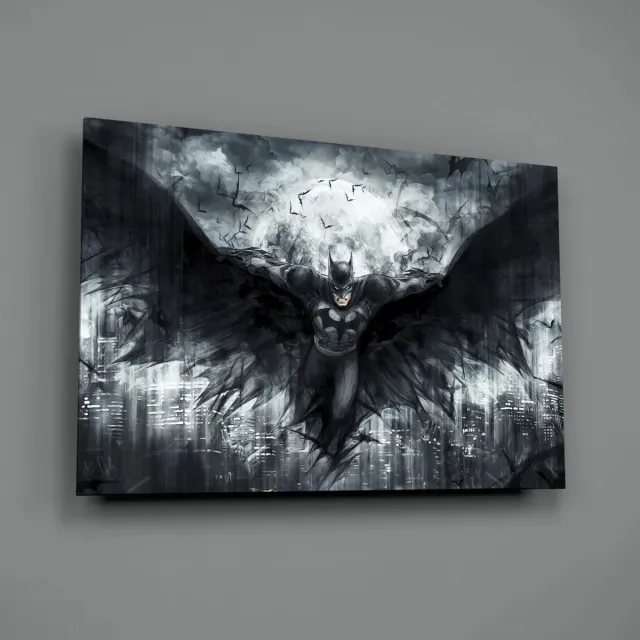 Insigne Art Glasschilderij - Batman - Moderne Kunst - Woonkamer - Slaapkamer - 110x70 cm Zwart