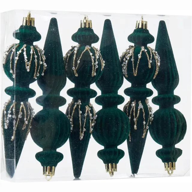 KZQ Set van 6 donkergroen fluwelen kerstballen, onbreekbare kunststof kerstornamenten van 17 cm voor in de kerstboom