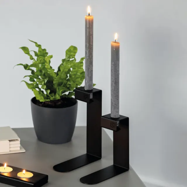 Steellish Kandelaar Mino | Zwart | Elegant | Industrieel | Kaarsenhouder | Modern | Mix en Match | Metaal | 2 stuks
