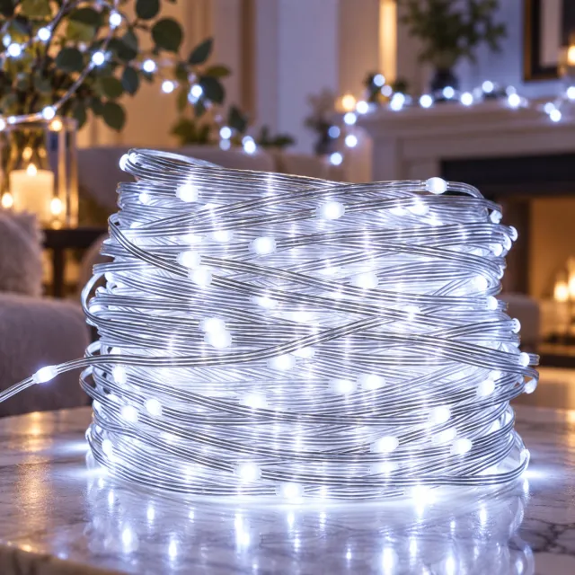 LAPAMAX Kerstverlichting Buiten 800 LED 100 m - Fairy Lights met Stekker & IP44 Adapter - Lichtsnoer Buiten met 8 Lichtstanden & Geheugenfunctie - Lichtslinger en Tuinverlichting voor Evenement, Hotel & Grote Tuin - Wit
