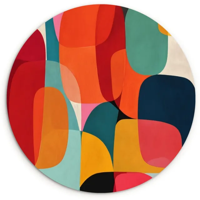 WallCircle Wandcirkel 60x60 cm - Muurcirkel Vormen - Kleurrijk - Abstract - Vlakken - Muurdecoratie woonkamer - Wanddecoratie slaapkamer - Kamer decoratie accessoires - Ronde schilderijen Kleurbanen - Verticaal - Kleurrijk