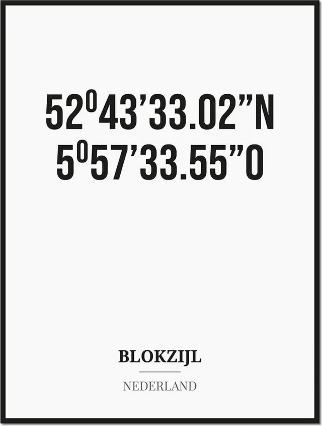 Studio216 Poster/kaart BLOKZIJL met coördinaten zwart, wit