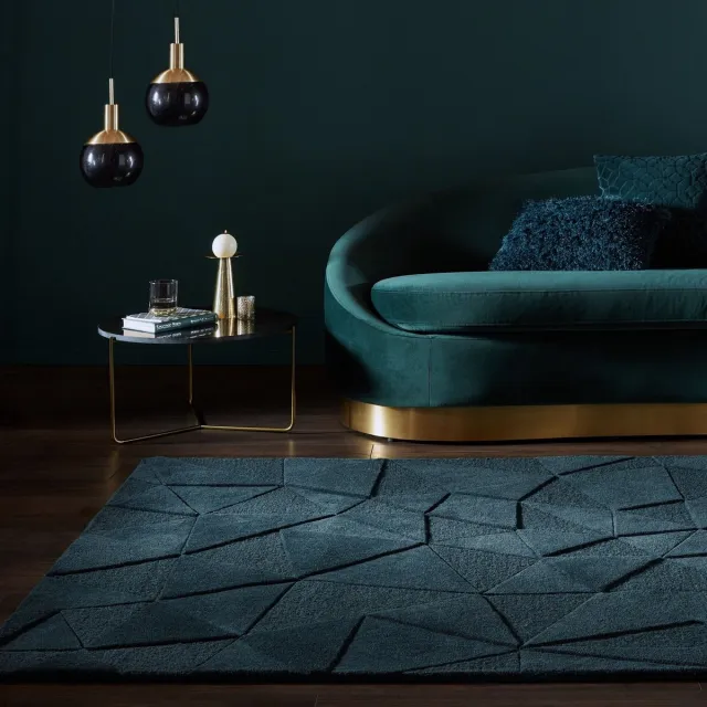 flycarpets Shard Modern Laagpolig - 100% Wol - Geo Vloerkleed - Petrol - 120x170 cm Turquoise