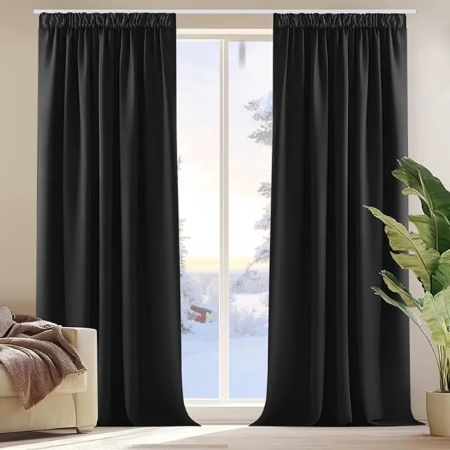 AFRIMA Verduisterende Gordijnen met Plooiband - Zwart - 140x220 cm - 2 Stuks