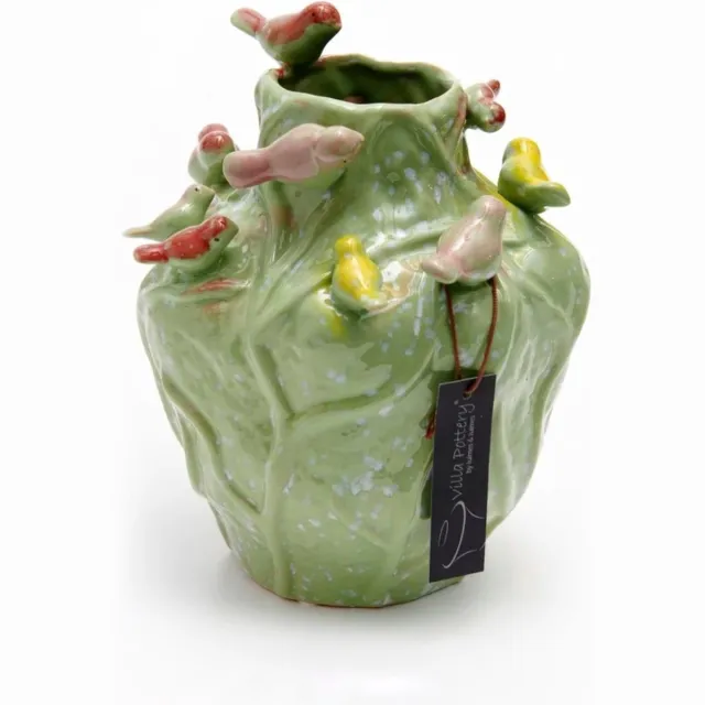 Irishflowers Vaas - Villa Pottery - Decoratie - Woondecoratie - Vogelvaas - Porselein - Waterdicht - Lieve 2_2 Green 12 Birds Groen