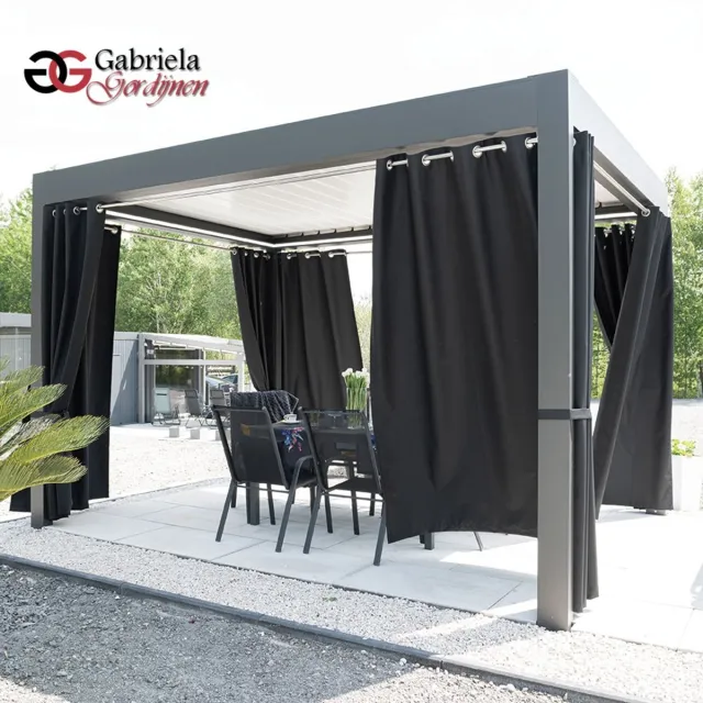 Gabriela-Gordijnen Gabriela-Decor Buitengordijnen - set van 2 - Waterdicht - 2 x 140cm Breed x 240 cm hoog - Tuin - Pergola - Overkapping - Buiten gordijnen - Schaduwgordijn - paviljoens - Outdoor gordijnen - Gabriela-Gordijnen nl Zwart