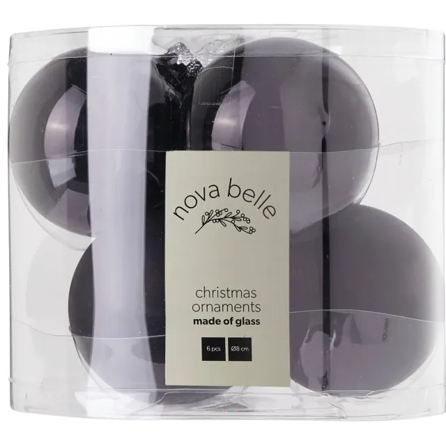 Nova Belle kerstbal (set van 6) (ø8 cm) Zwart