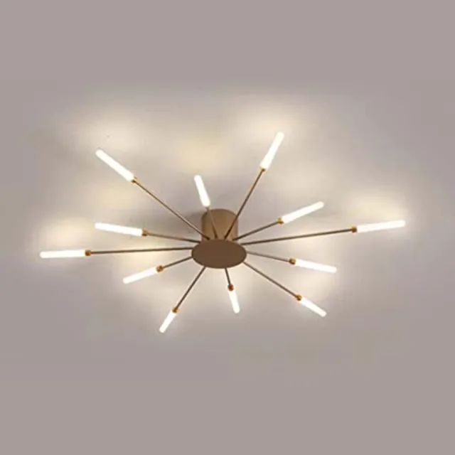 Haobosic LED-kroonluchter in industriële stijl, 12 lampen van smeedijzer, vintage LED-plafondlamp in vuurwerkstijl, 4000K gouden kroonluchter voor woonkamer, slaapkamer, keuken en café Golden