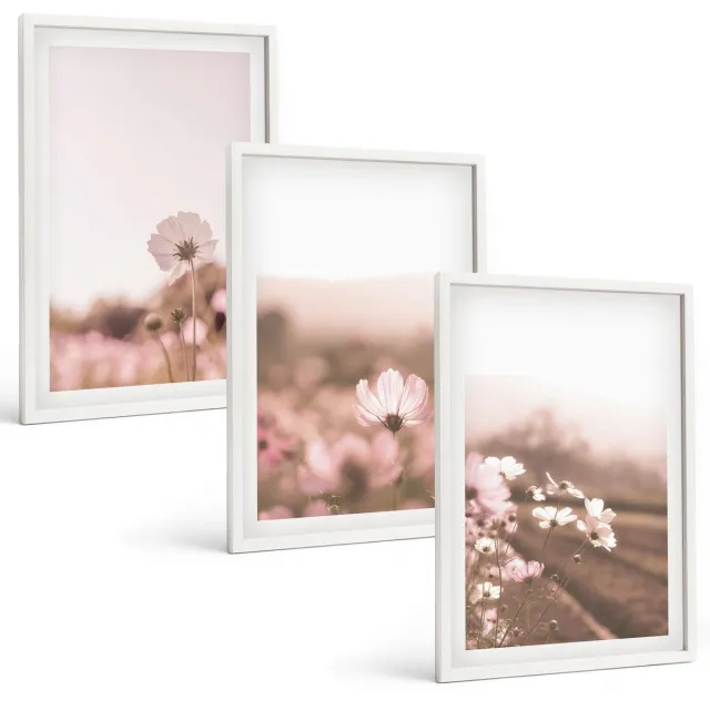 Coloray 3-Delige Schilderij Set - Wilde Bloemen In De Weiden In Een Romantisch Zomerlandschap - 40 x 60 - Decoratieve Muurdecoratie - Slaapkamer - Decoratieve Schilderijen Witte lijst