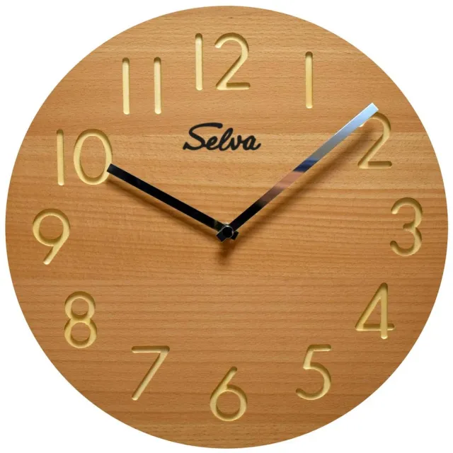 Selva wandklok, modern, groot, quartz uurwerk, van hout (MDF-gecoat), Zwarte Woud handwerk, Made in Germany Leer