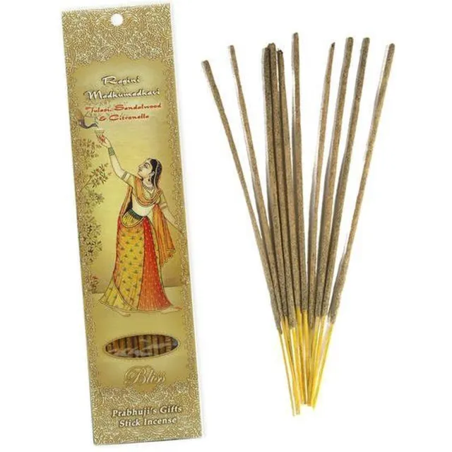 Prabhuji's Gifts Wierooksticks, handgerold, 'Ragini Madhumadhavi' met tulasi, sandelhout en citronella, 20 sticks Bruin