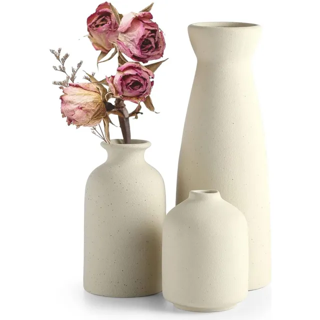 Unyqoos Stijlvolle keramische vazenset voor diverse bloemstukken en interieurdecoratie beige