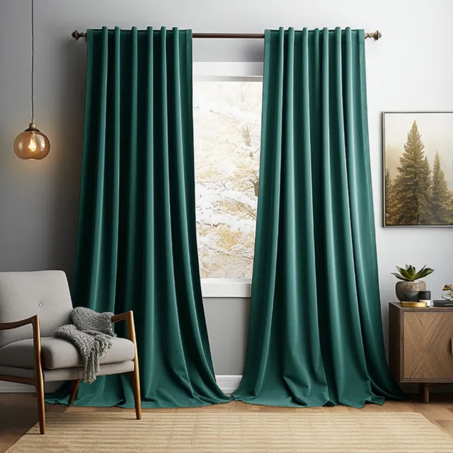 Qelus Gordijnen Blackout - Gordijnen - Gordijnen Kant en Klaar 2 Stuks - Fluwelen Gordijnen - Warmtewerend Gordijn - Geschikt Voor Woonkamer Slaapkamer - B 132 x H 213cm - Groente