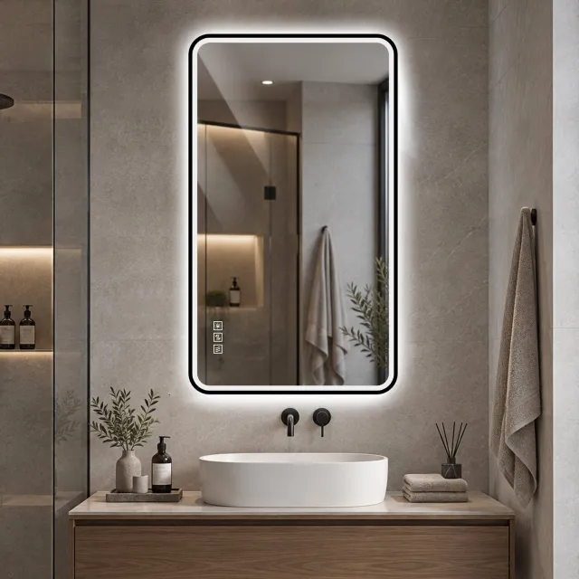 WUVRIE LED badkamerspiegel 100x60 cm - Dimbaar met 3 lichtkleuren en anti-condens - Zwart