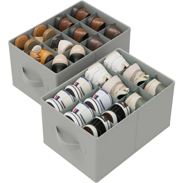 Famanu Ruime schoenendozen, geschikt voor het organiseren van tot 24 paar schoenen, afmetingen 42 x 32 x 26 cm, in grijs, ideaal voor gebruik in kasten of onder bedden