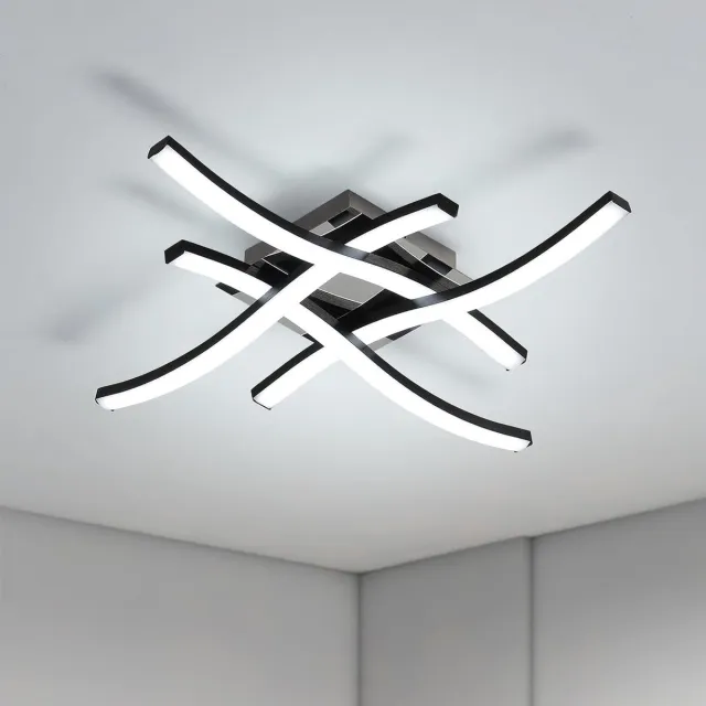 Haobosic Moderne design LED plafondlamp, golfvormige hanglamp, 6500K koelwit licht, moderne kroonluchter voor woonkamer/eetkamer Black