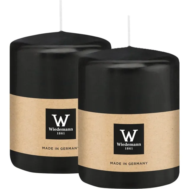 Wiedemann Cilinderkaars/stompkaars - 2x - zwart - 6 x 8 cm - 29 branduren - zuilkaarsen