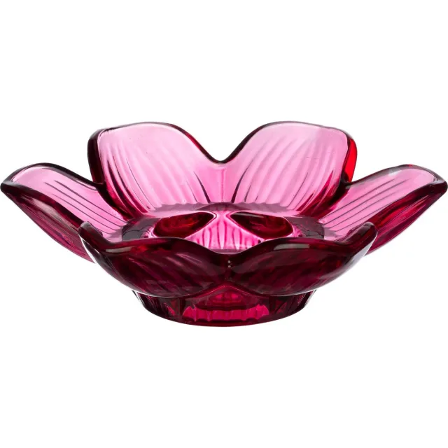 B Living Glazen Waxinehouder – Bloemvorm – Diep Roze Transparant - Ø12 H3 cm Donker Roze