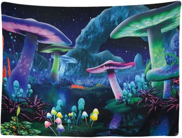 Ulticool Psychedelische Paddenstoel Hemel - Tapestry Mushroom Bos Figuren Decoratie Paddo's - Magic Mushroom Glow in the Dark - Fluor Neon Paddestoel - Wandkleed - 200x150 cm - Groot wandtapijt - Poster veelkleurig