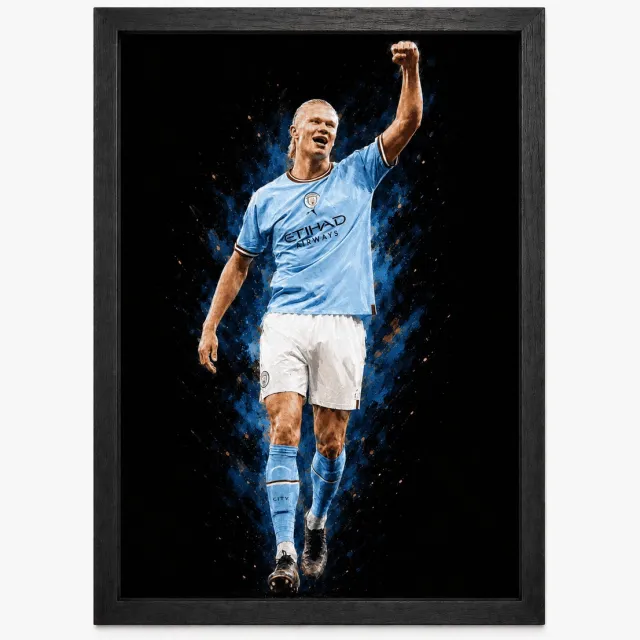 Joshimo Erling Haaland Poster | Manchester City Voetbal Art | Inclusief Zwarte A4 Lijst