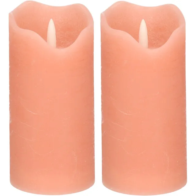 Stern fabrik LED kaars/stompkaars - 2x - roze - D7,5 x H15 cm - timer - 3D vlam