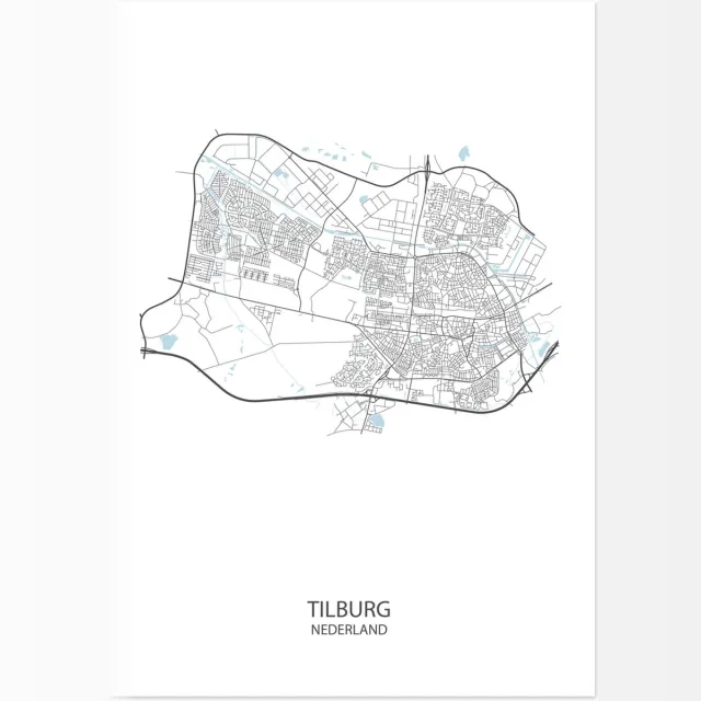 De Lange Koe Poster - Tilburg Plattegrond - 42 X 29.7 Cm - Wit