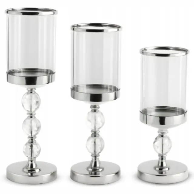 Ntn Glamour Glas Kandelaars Lantaarns Set van 3 - Luxe Decoratie Zilver / Transparant
