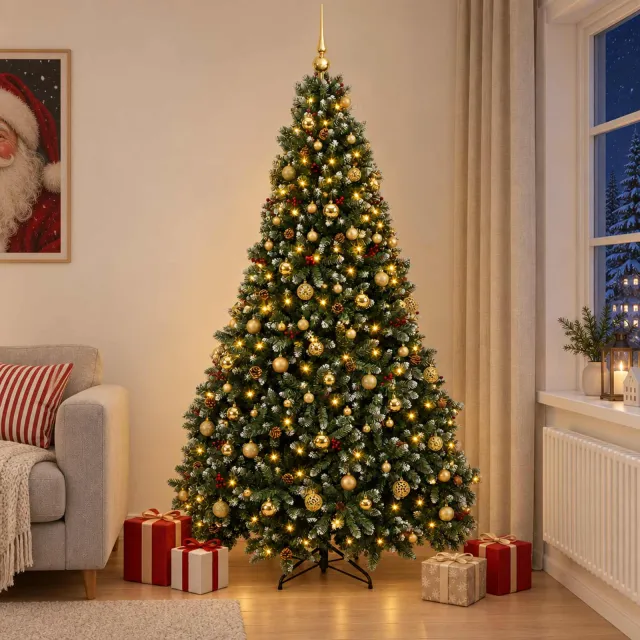 vidaXL Kunstkerstboom groen met kerstballen 240 cm 300 LED's Warmwit